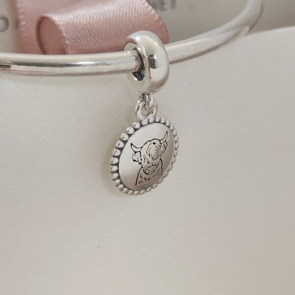 Pandora Engravable Scottish Cow Dangle Charm Travel Vacation Sterling Silver - Picture 3 of 6